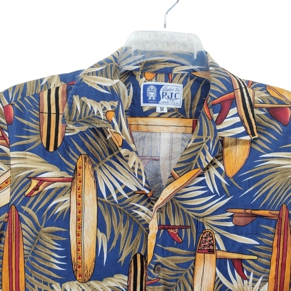 Vtg RJC Hawaiian Shirt Men M Colorful Surfboards AOP Cotton Lawn Resortwear USA - Picture 4 of 11